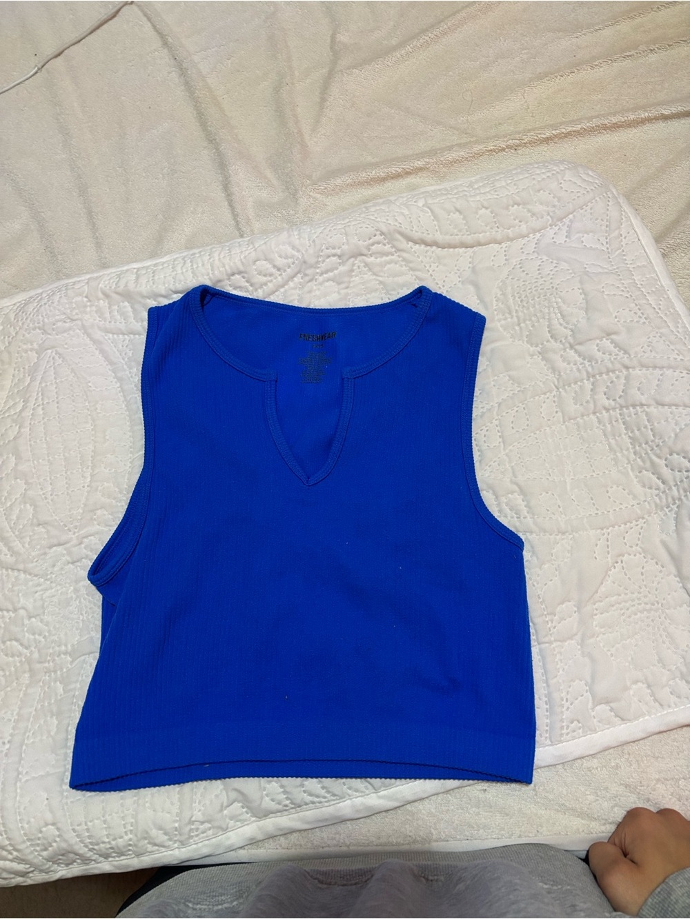 Ribbed Electric Blue Notch Tank Top